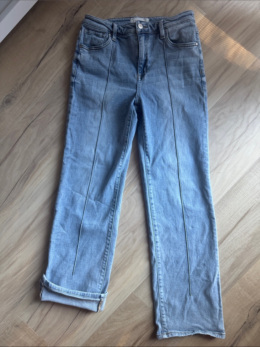 Light Blue Straight-Leg Jeans with Center Crease